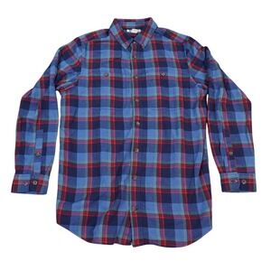 Duluth Trading Co Mens Flannel Shirt L Tall Blue Stewart Red Plaid Button‎ Up